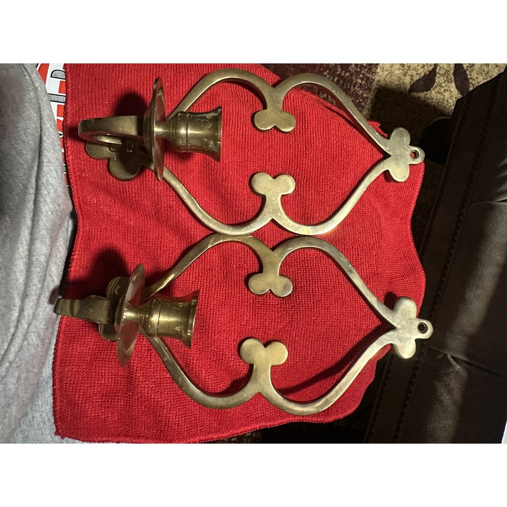 Vintage Brass Candle Sconces Candlestick Holders Wall Hanger Wall Patina